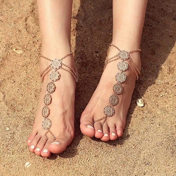 Bohemian Flower Coin Anklet Barefoot Sandals - Picture 4 of 16